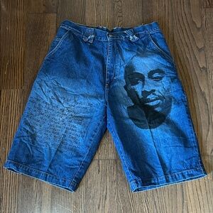 Vtg 90s Y2K Makaveli Jean denim baggy Tupac hip hop short 34